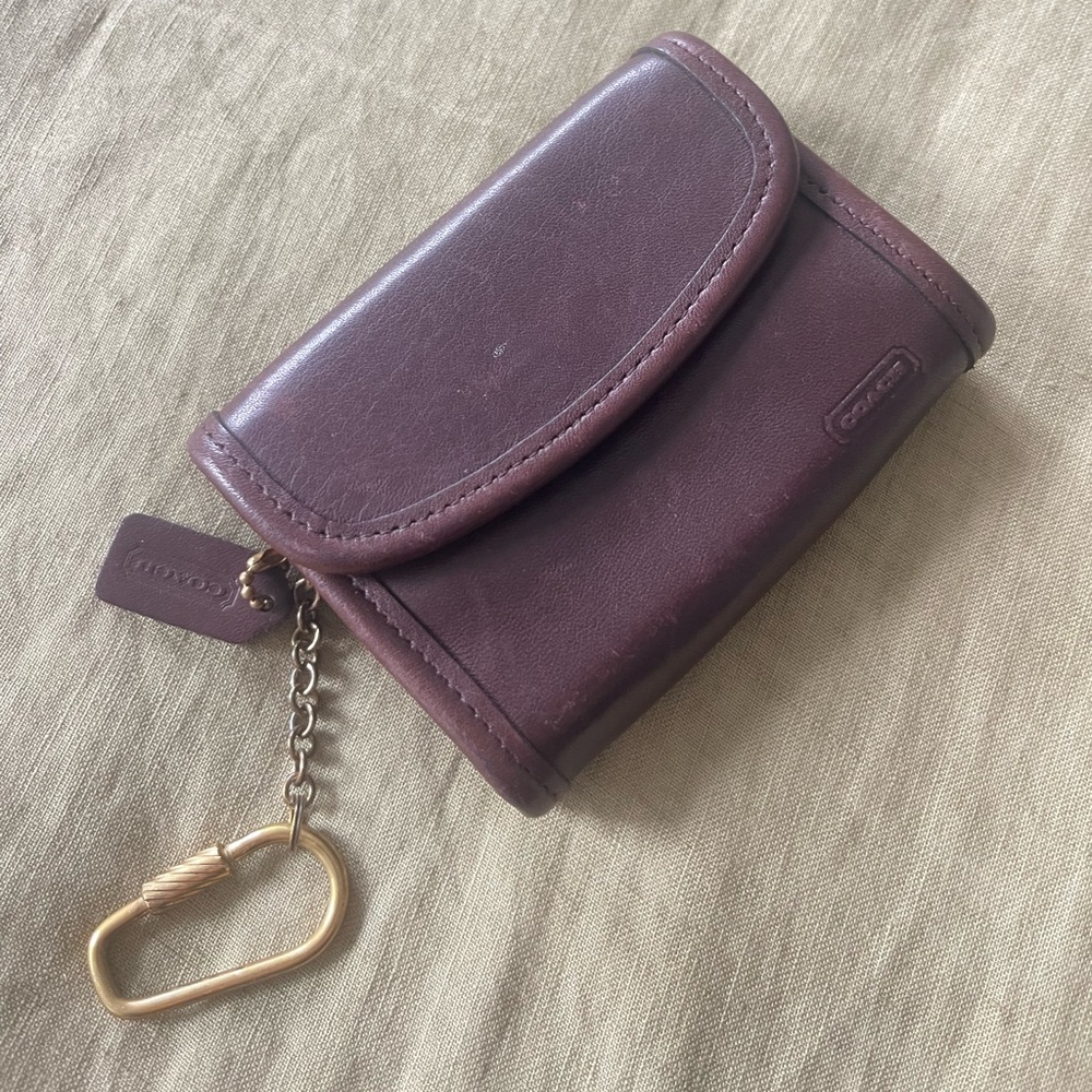 Vintage Coach Multi-Function Purse Brown Leather Key Chain Compact Wallet